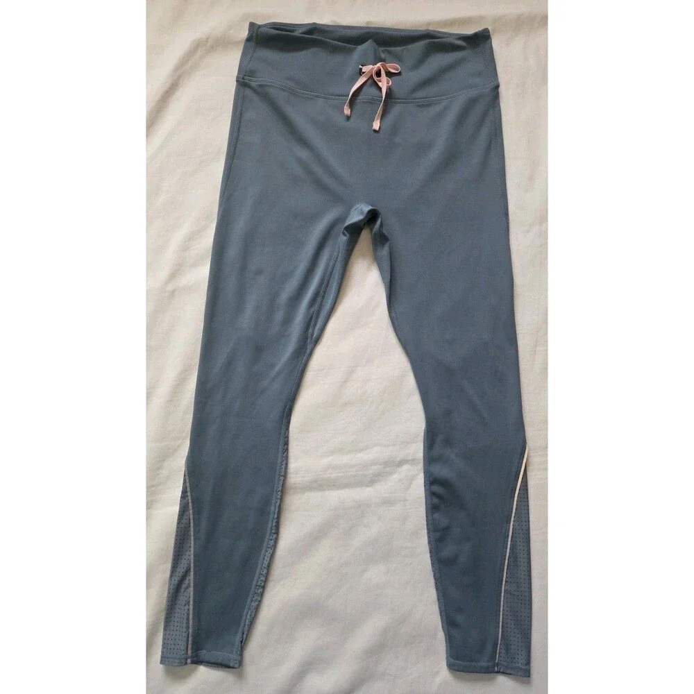 Fabletics |Size XL| Blue High Waisted Leggings Mesh Calf Panels Reflective Trim - Picture 2 of 15